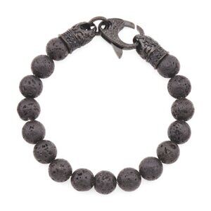 Blackjack Lava Stone Black Stainless Steel Beaded Bracelet BJS16BLV